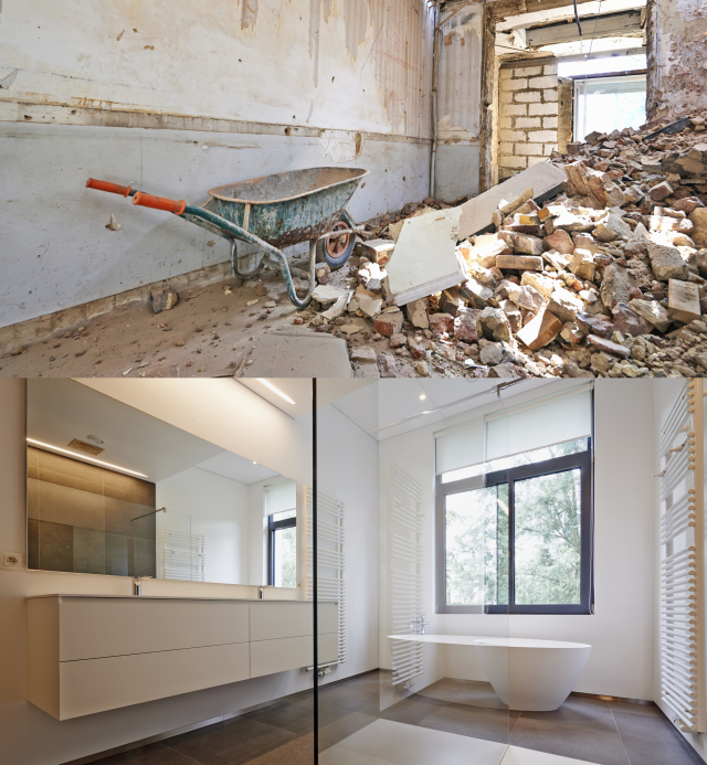 Bathtub,In,Corian,,Faucet,And,Shower,In,Tiled,Bathroom,,